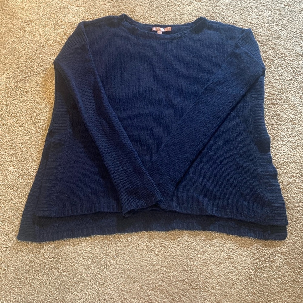 Calypso St Barth Cashmere Relaxed Long Sleeve Split Side Sweater Navy XS